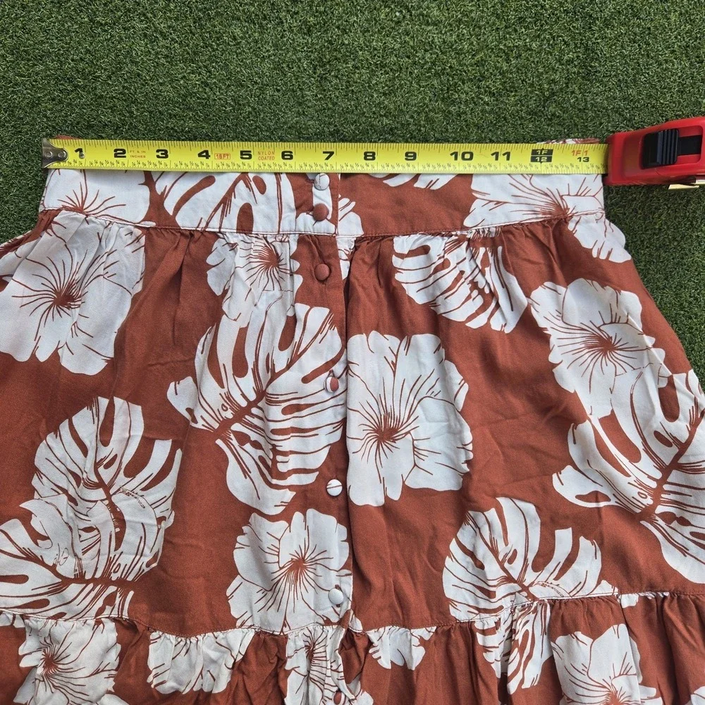 Women High Waisted Floral Mini Skirt Rust Orange white S - Picture 7 of 12